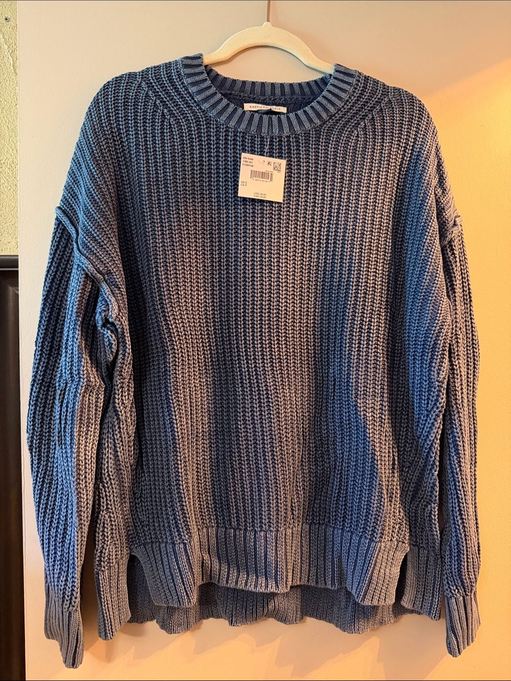 Women’s Blue Ribbed Crewneck Sweater - size s